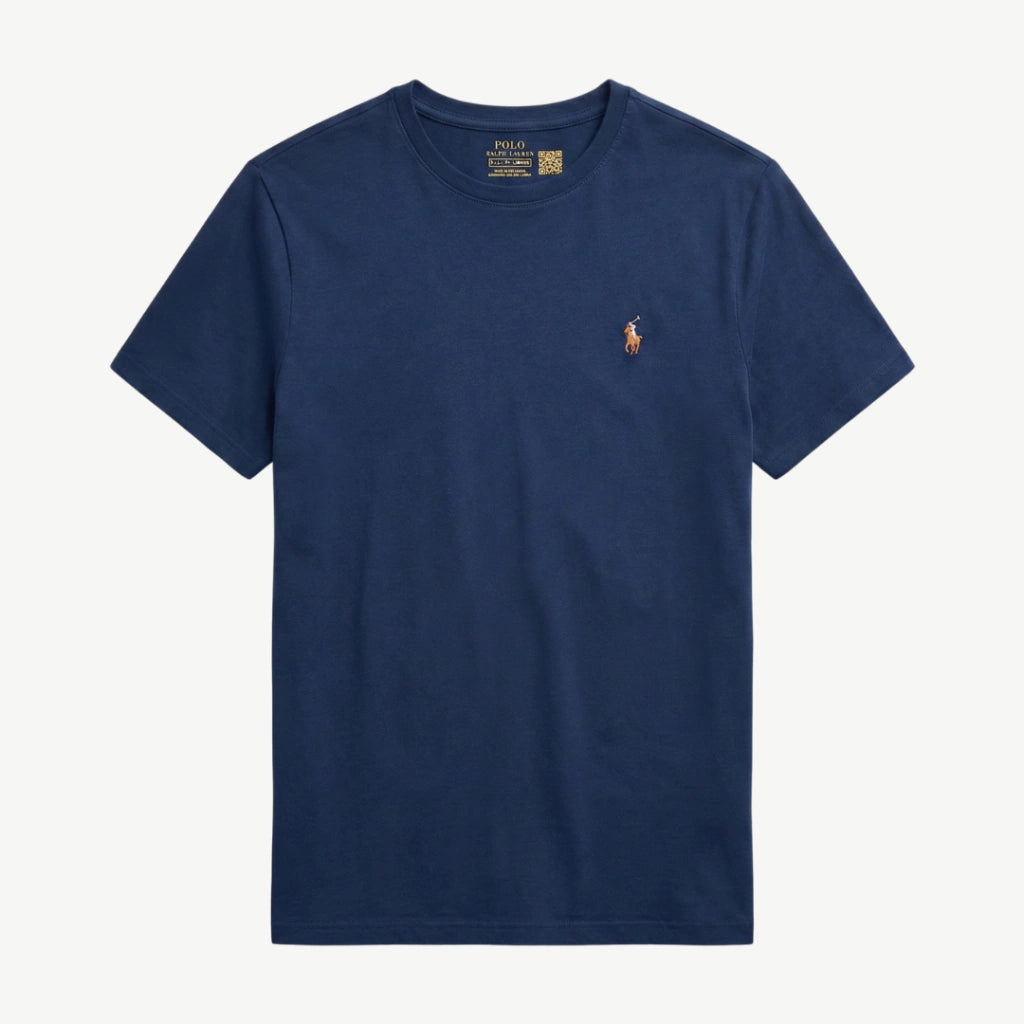 Camiseta Manga Curta Gola Padre 100% Algodão - Azul Marinho