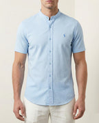 Camisa Manga Curta Gola Padre 100% Algodão - Azul Claro
