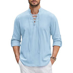 Camisa manga longa com amarração, 100% linho