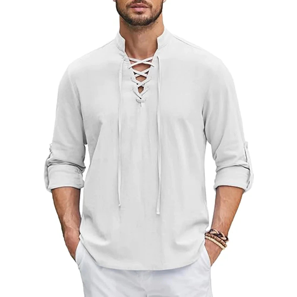 Camisa manga longa com amarração, 100% linho